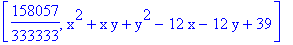 [158057/333333, x^2+x*y+y^2-12*x-12*y+39]